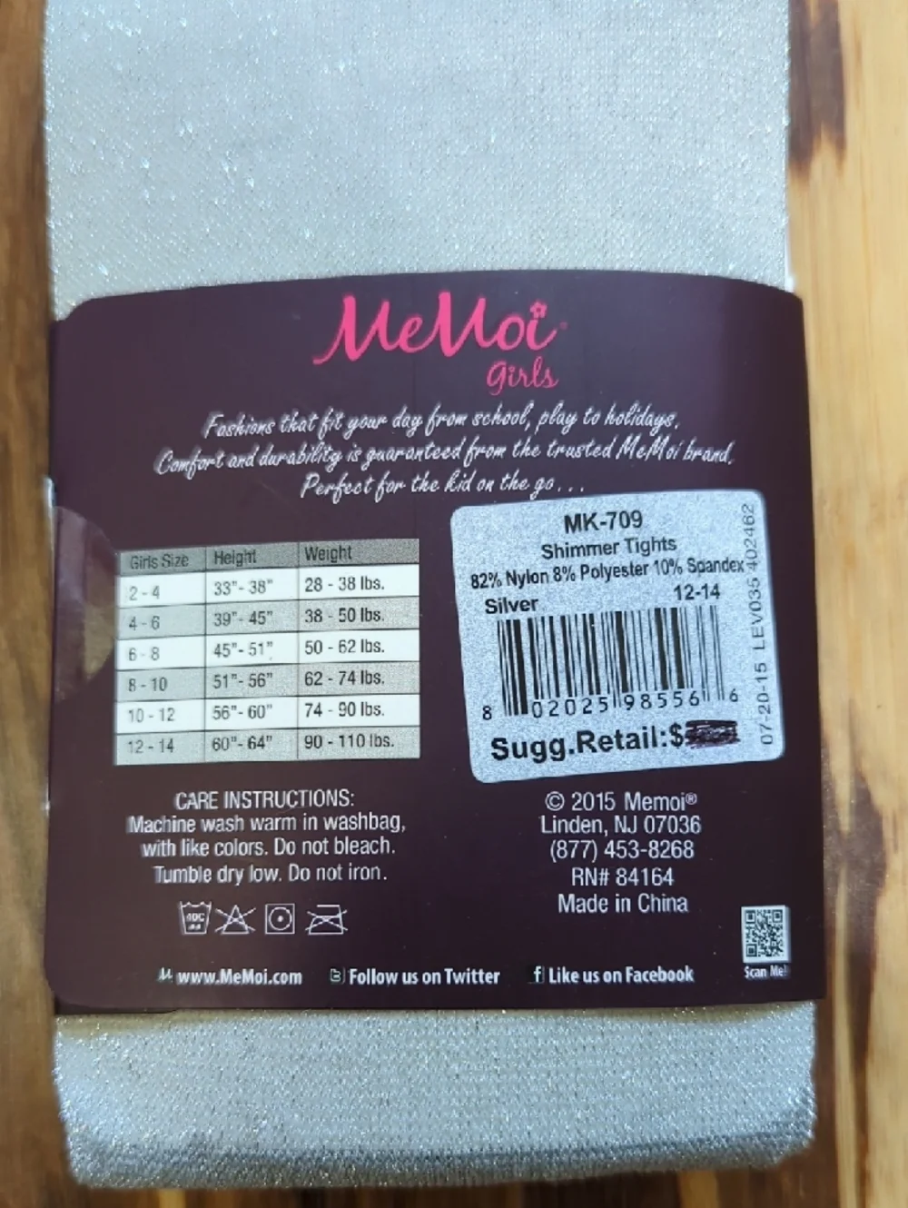 MeMoi Girls Shimmer Sparkle Tights - Silver - NIP - 12-14